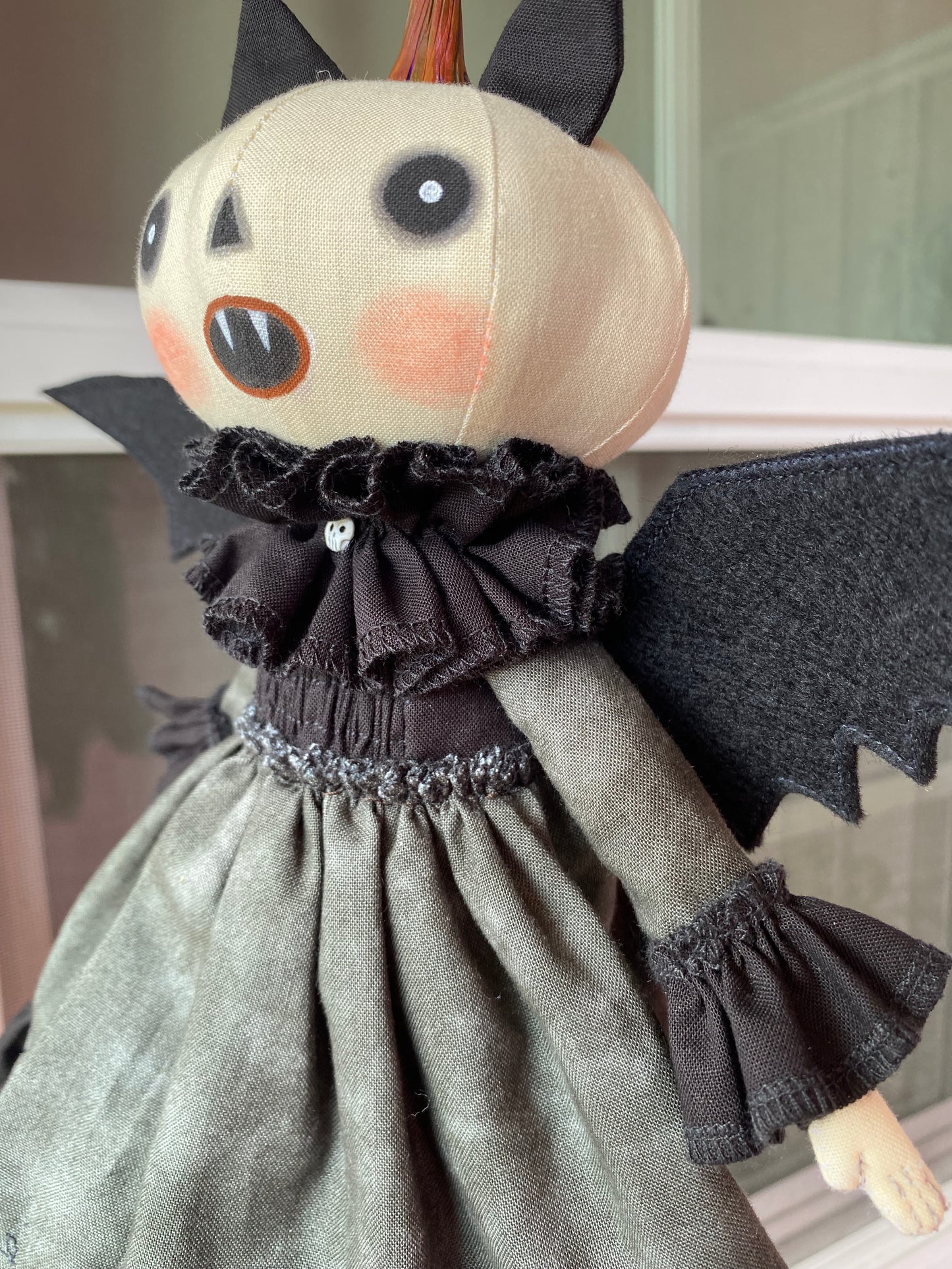 Handmade Pumpkin Bat Doll