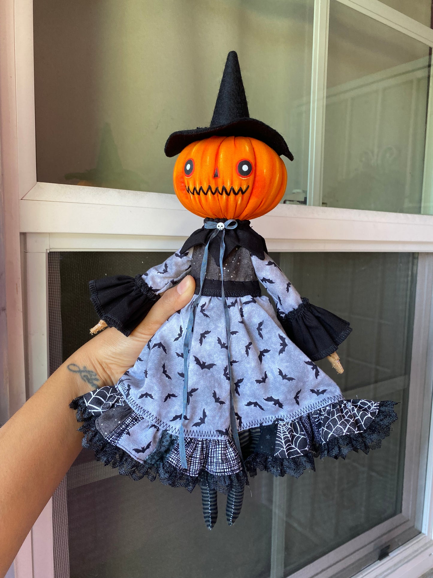 Handmade Pumpkin Witch Doll