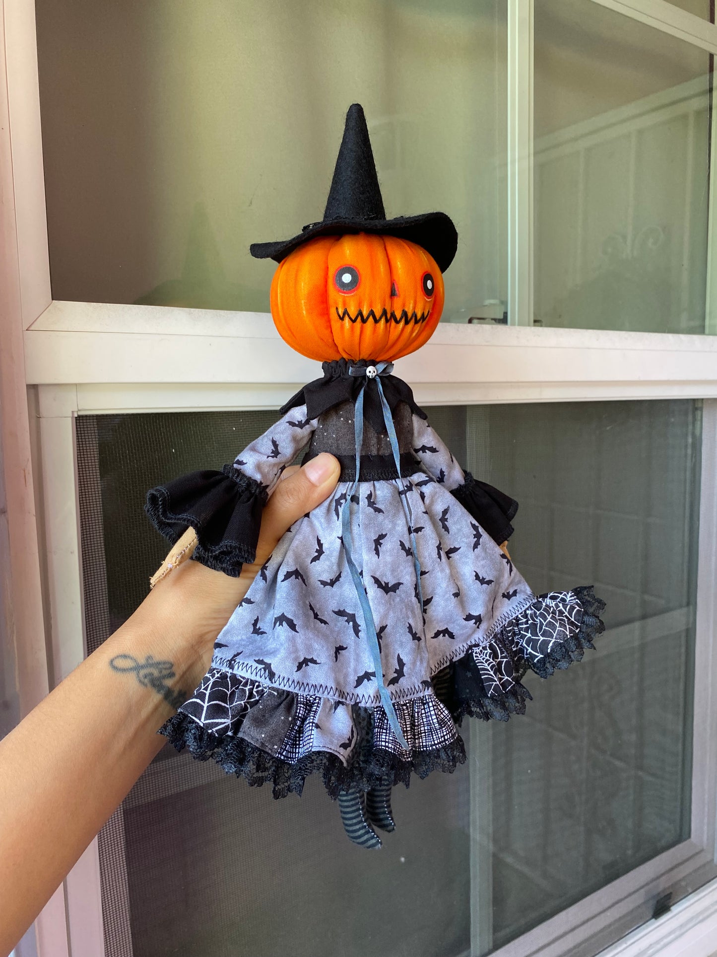 Handmade Pumpkin Witch Doll