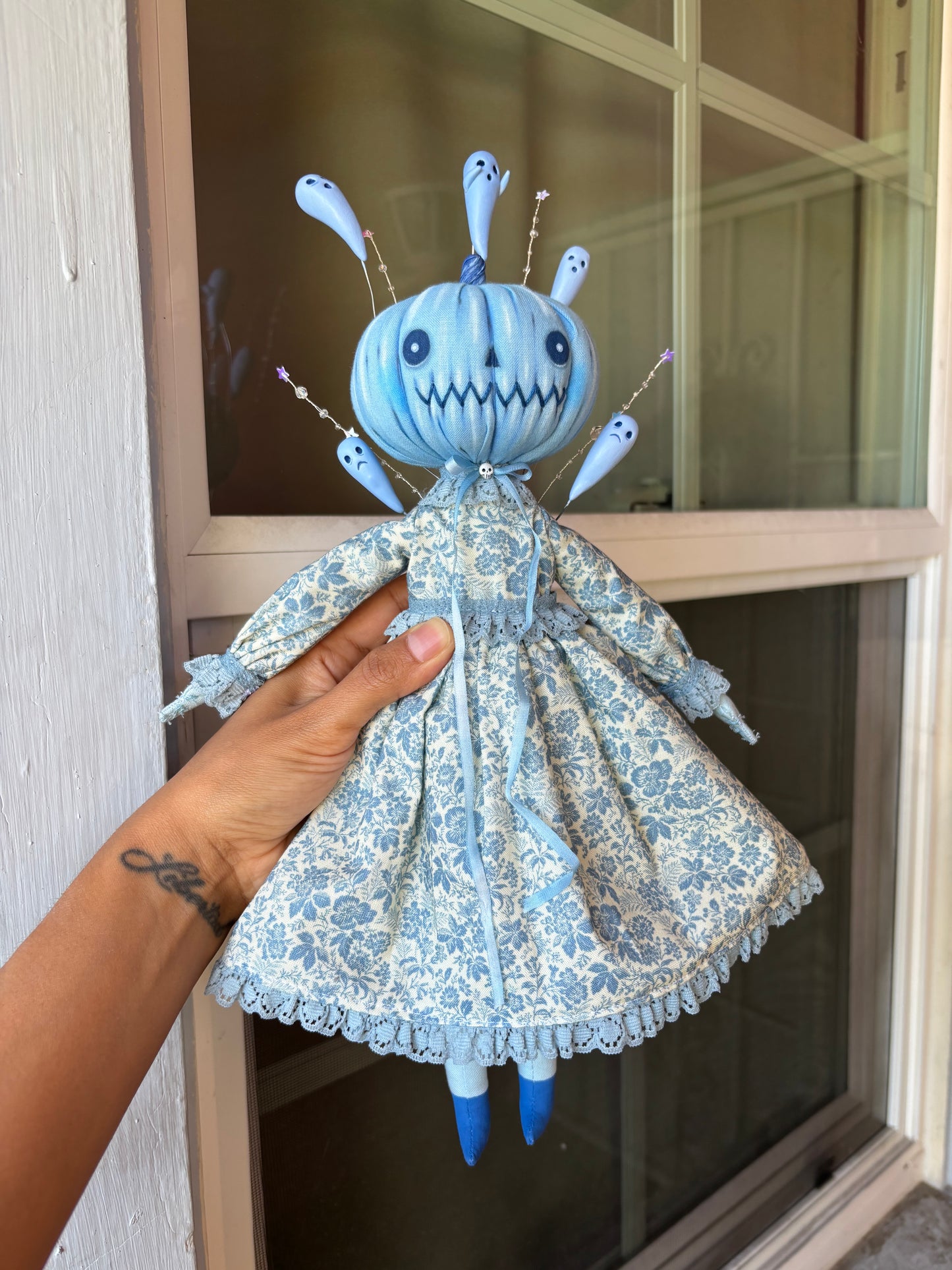 Handmade Pumpkin Blue Ghost Doll