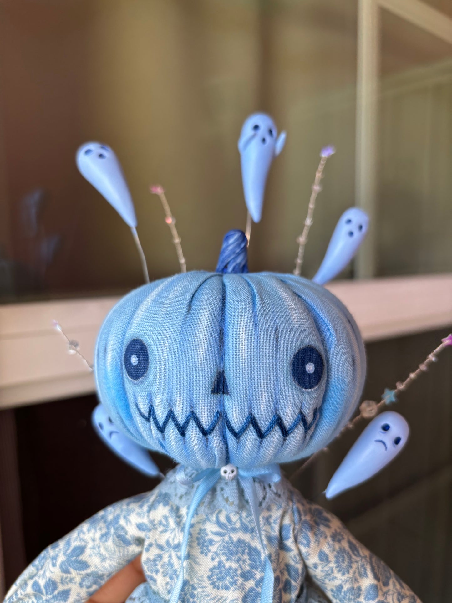 Handmade Pumpkin Blue Ghost Doll