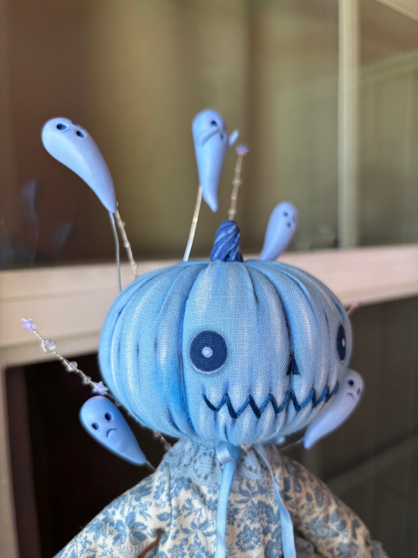 Handmade Pumpkin Blue Ghost Doll