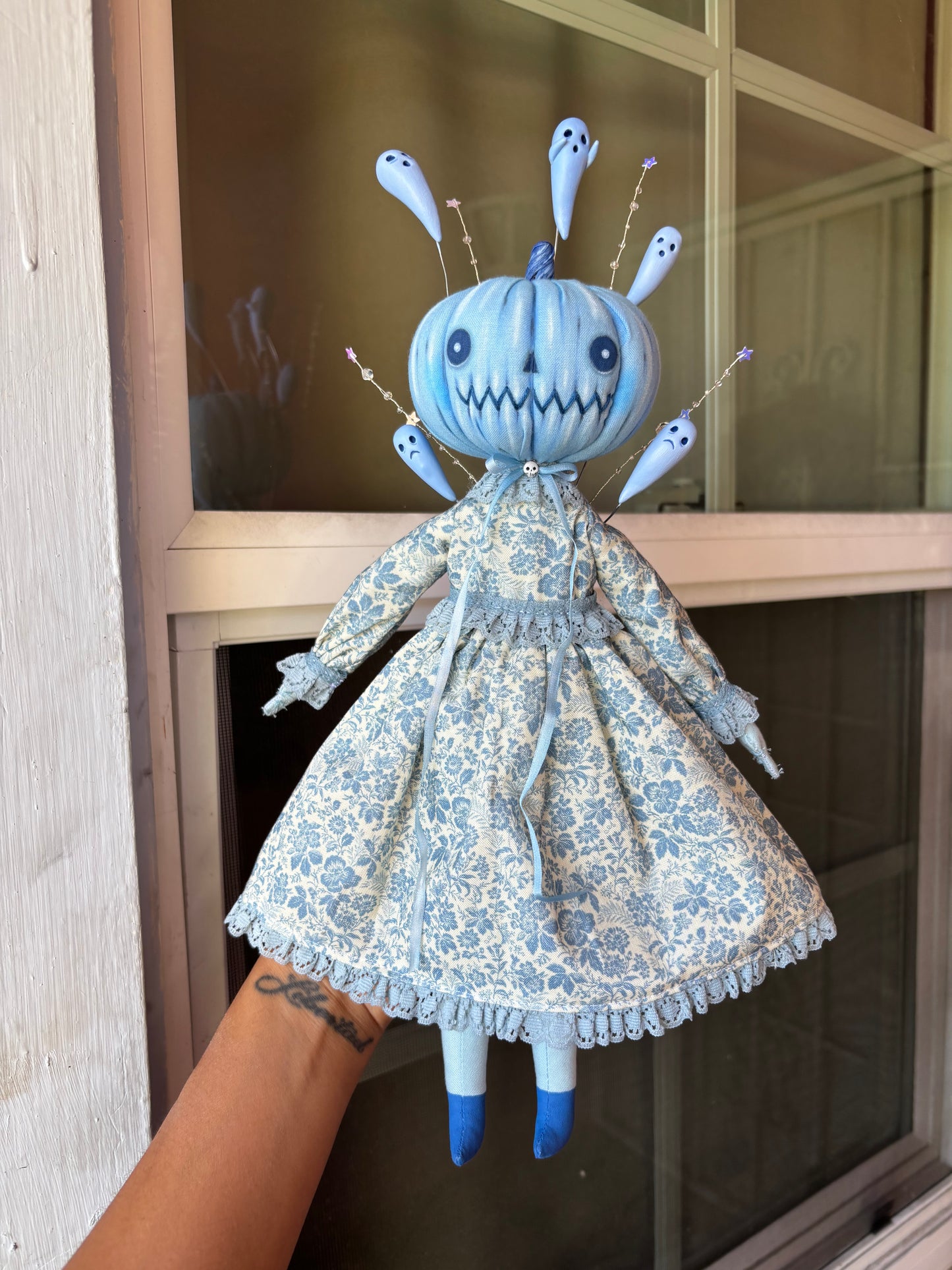 Handmade Pumpkin Blue Ghost Doll