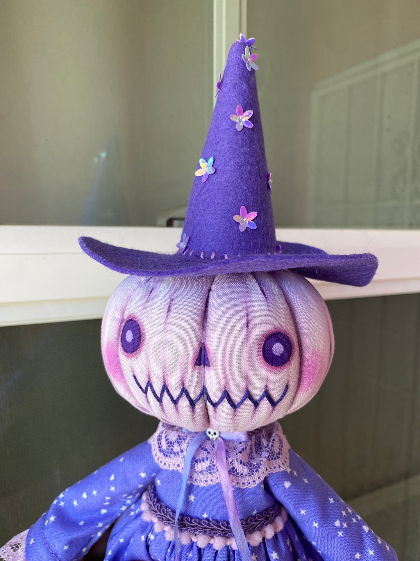 Handmade Purple Pumpkin Ghost Doll