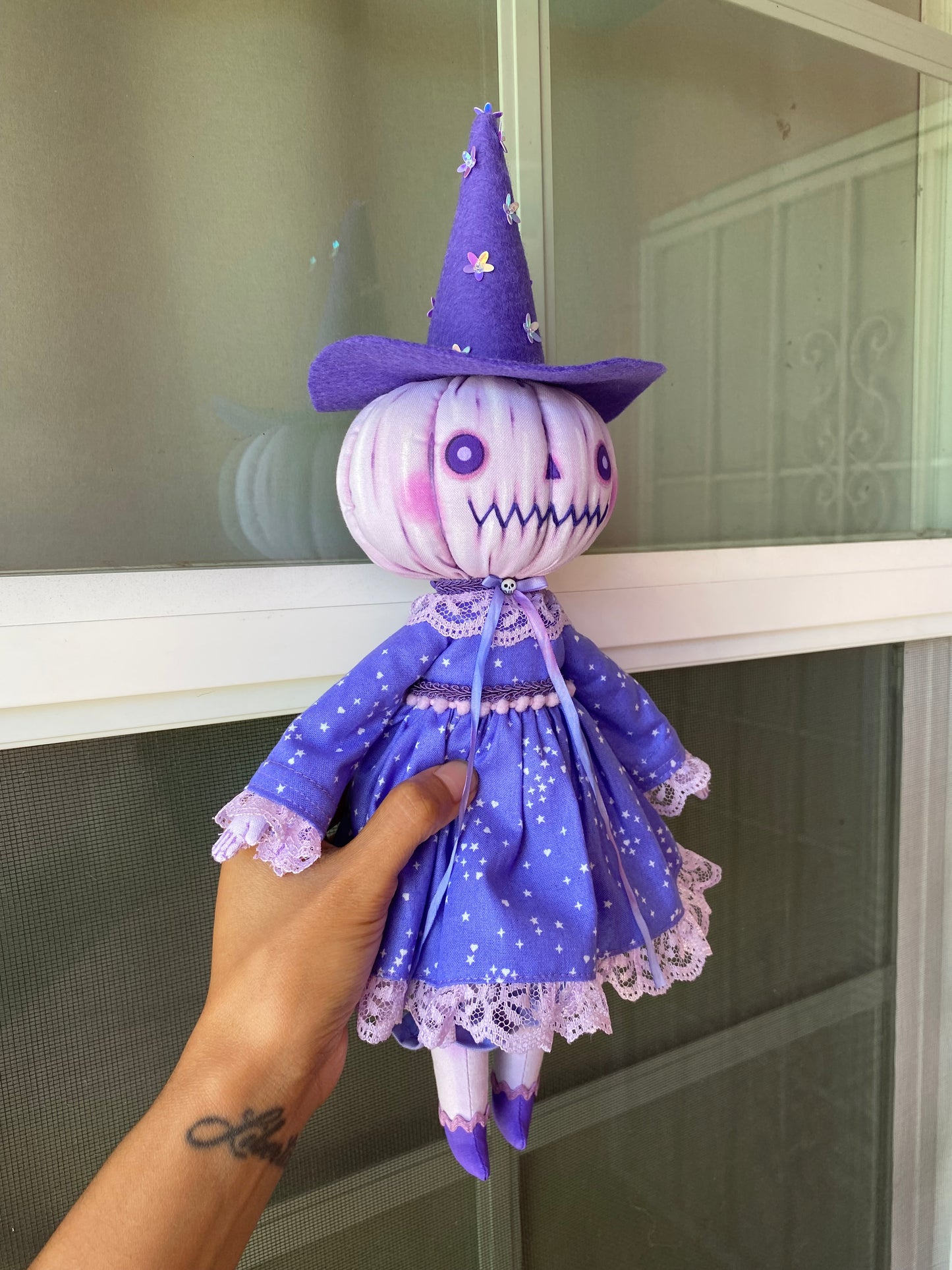 Handmade Purple Pumpkin Ghost Doll