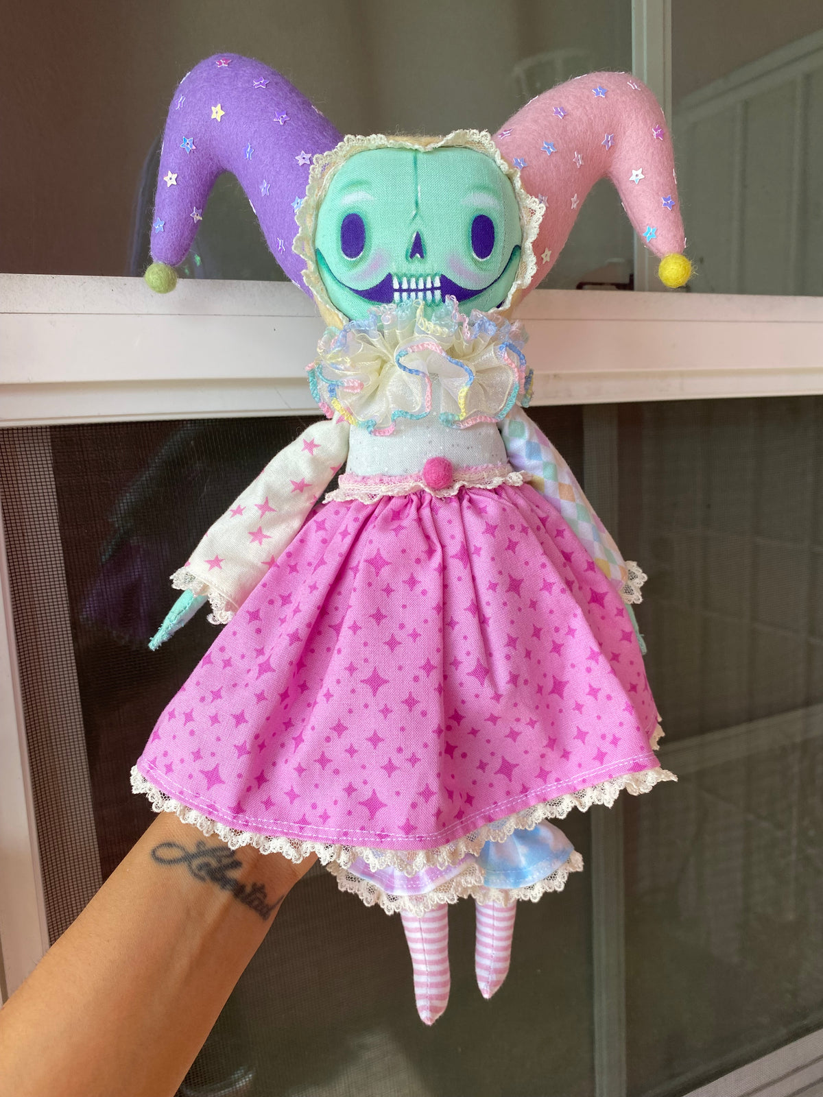 Handmade Skeleton Jester Doll