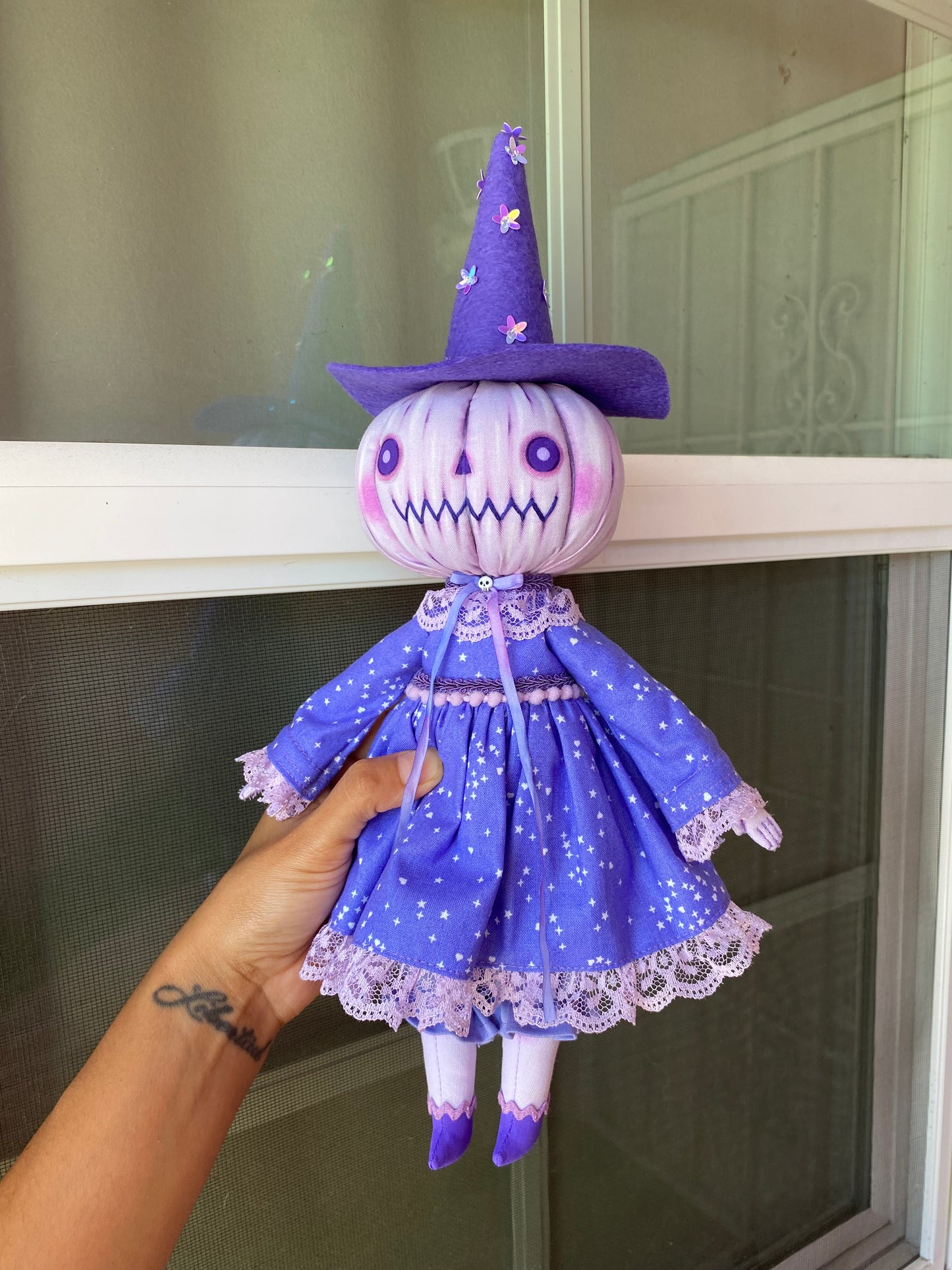 Handmade Purple Pumpkin Ghost Doll