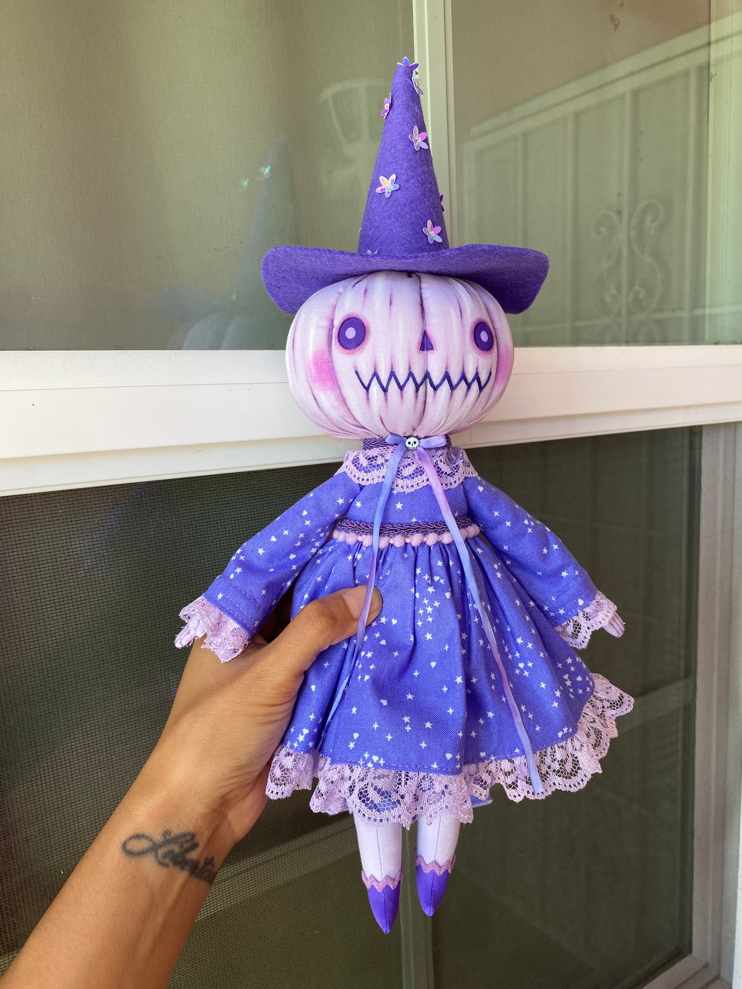 Handmade Purple Pumpkin Ghost Doll