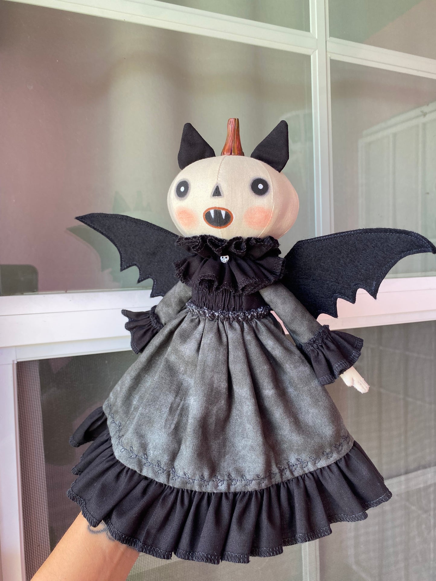Handmade Pumpkin Bat Doll