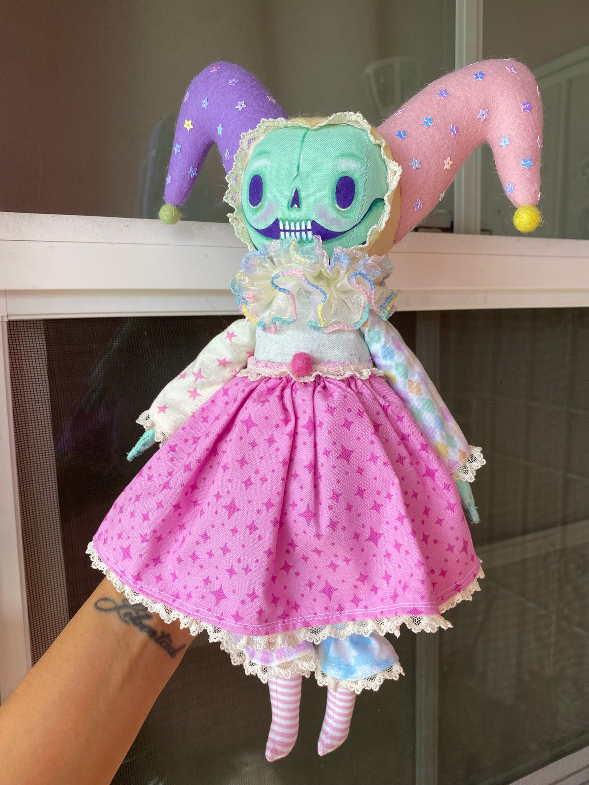 Handmade Skeleton Jester Doll