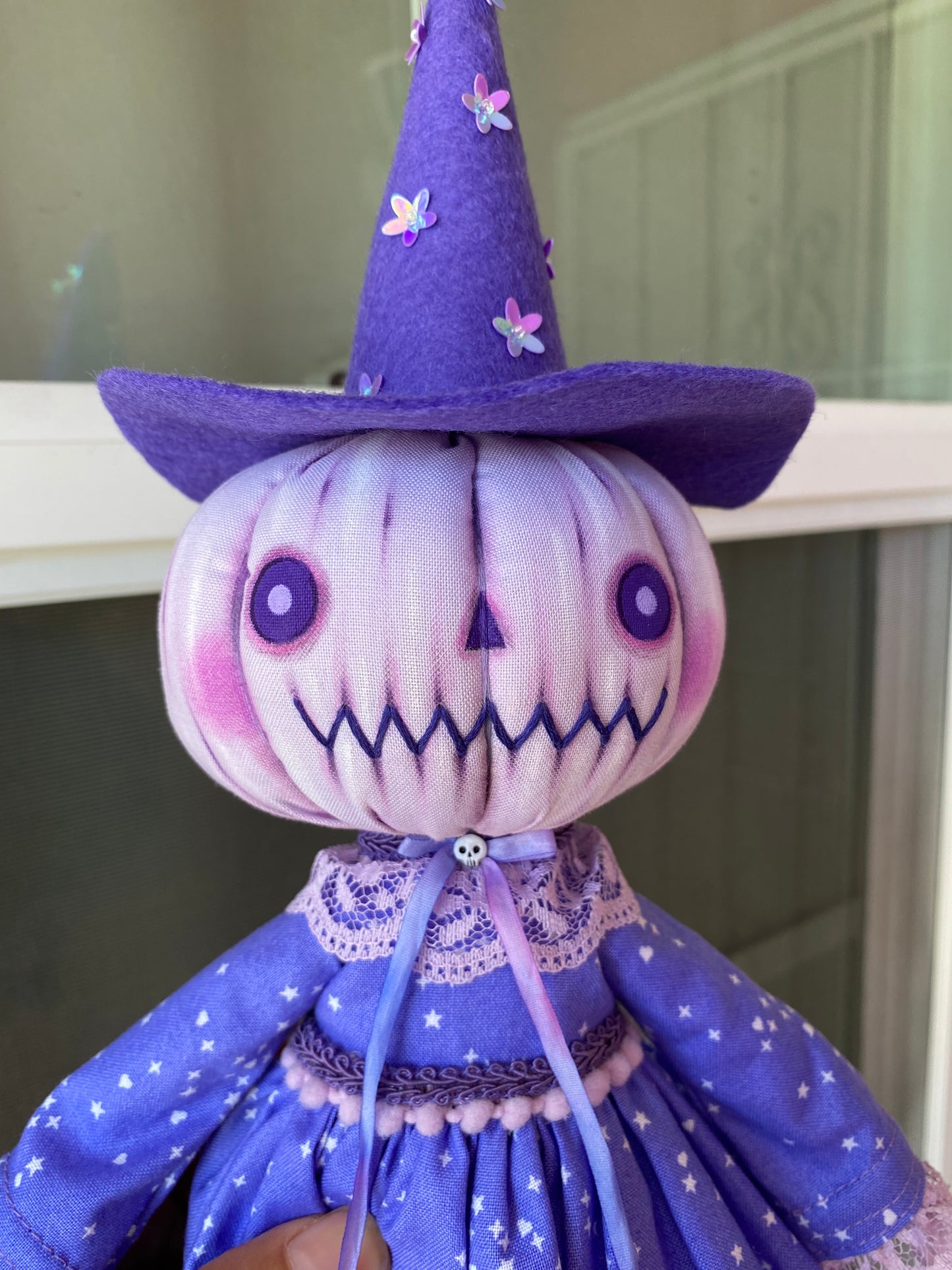 Handmade Purple Pumpkin Ghost Doll