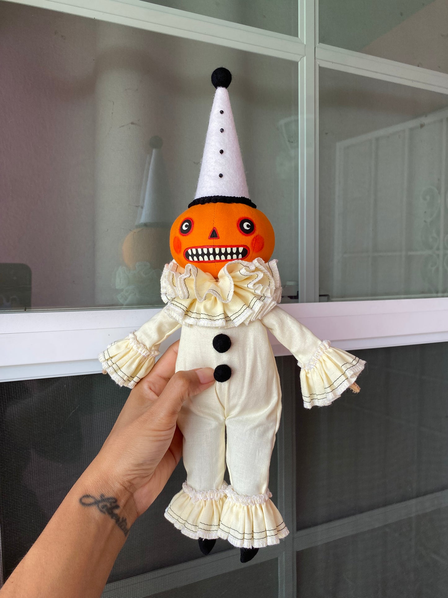 Handmade Pumpkin Clown Doll