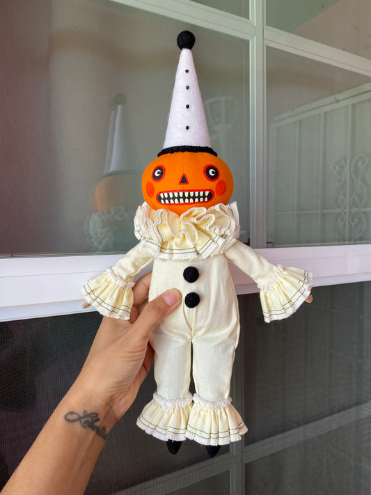 Handmade Pumpkin Clown Doll