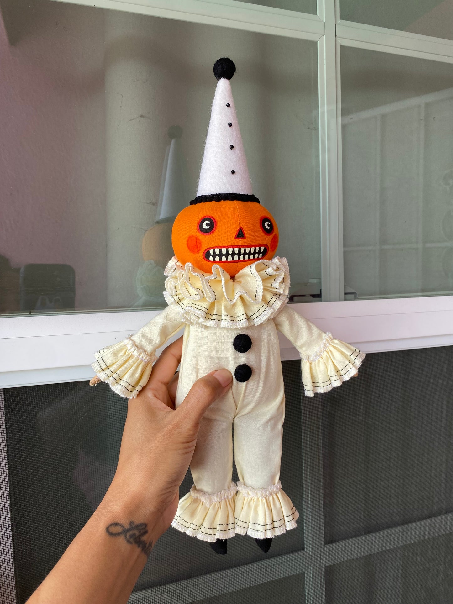 Handmade Pumpkin Clown Doll