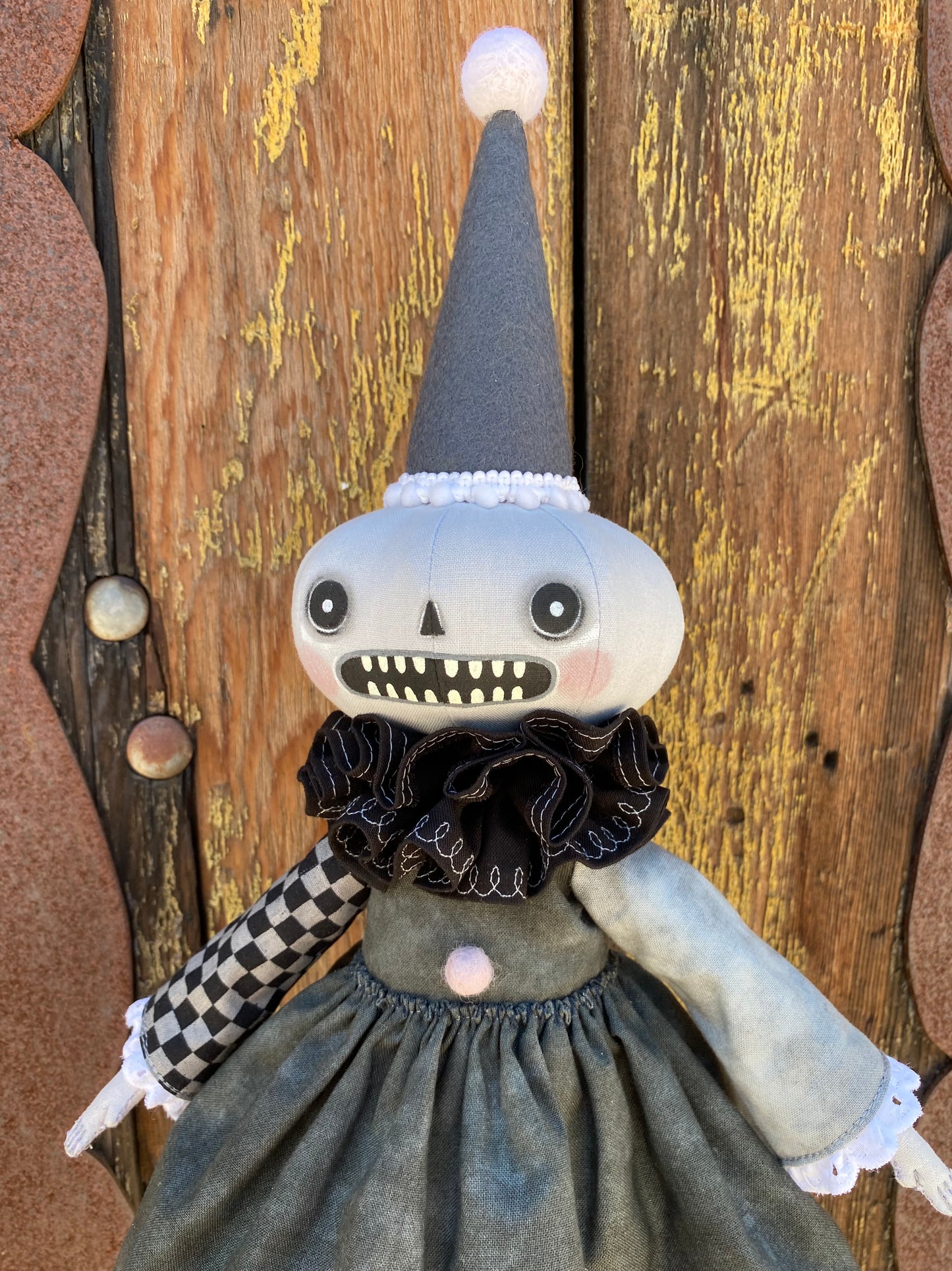 Handmade Pumpkin Clown Doll