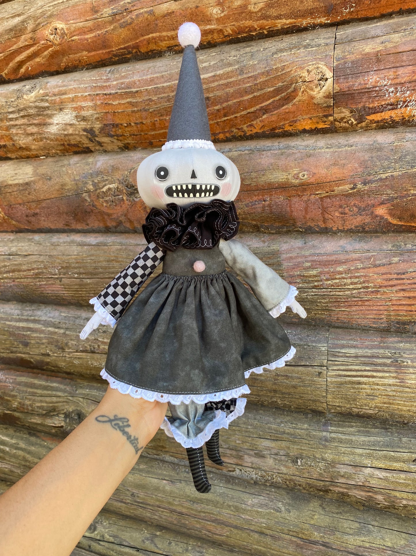Handmade Pumpkin Clown Doll