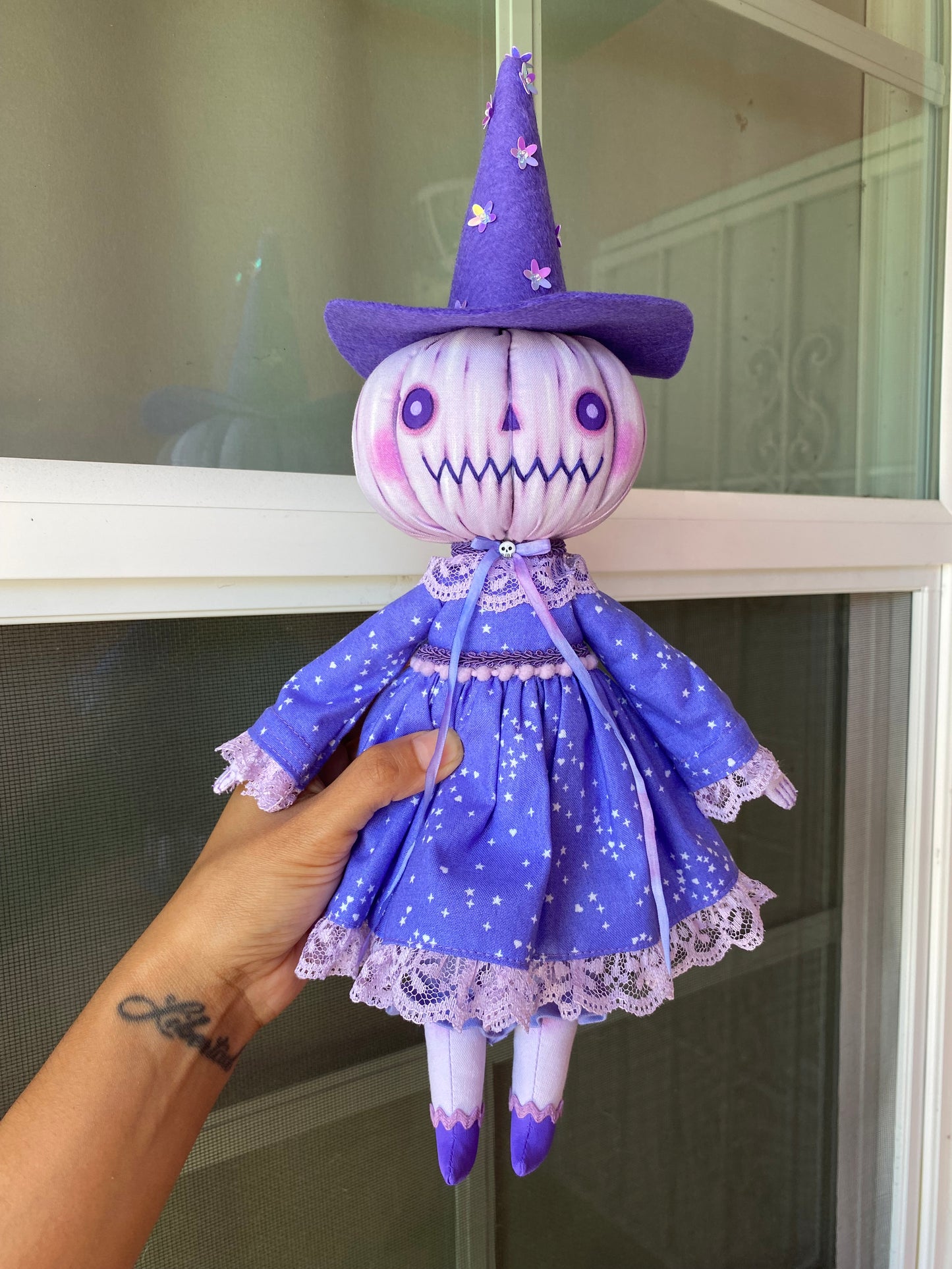 Handmade Purple Pumpkin Ghost Doll