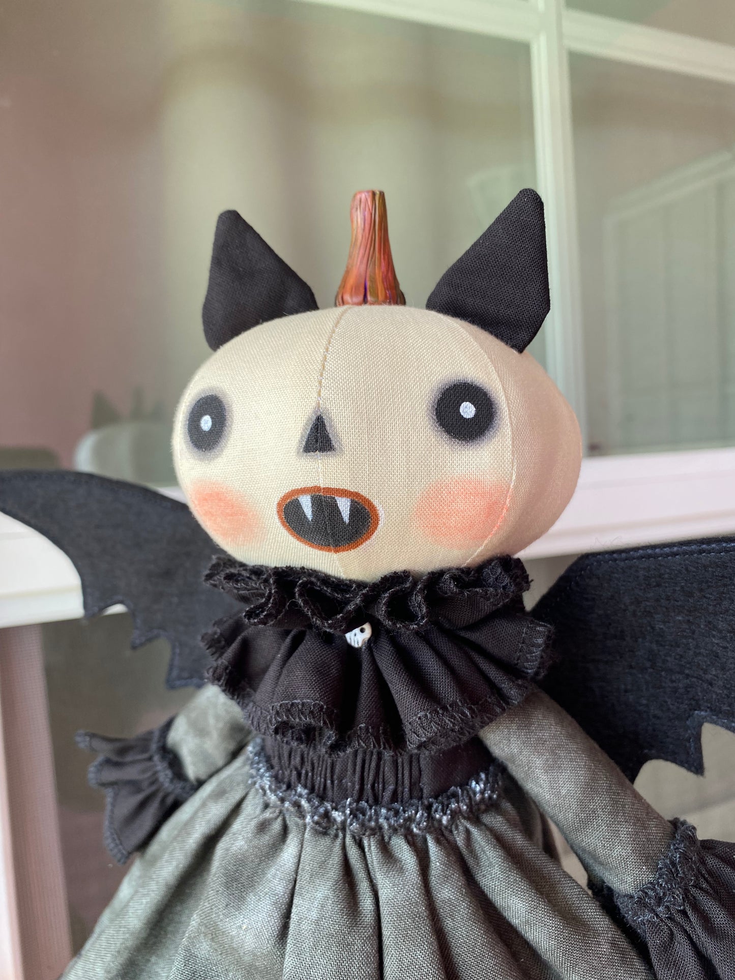 Handmade Pumpkin Bat Doll