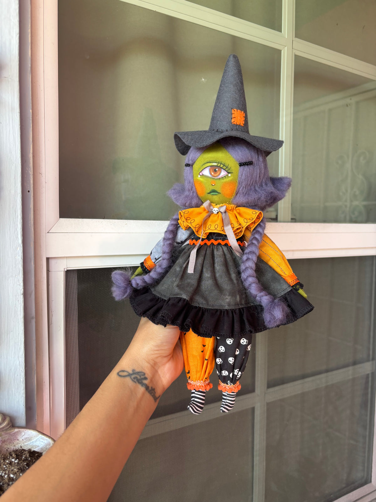 Handmade Halloween Cyclops Witch Doll