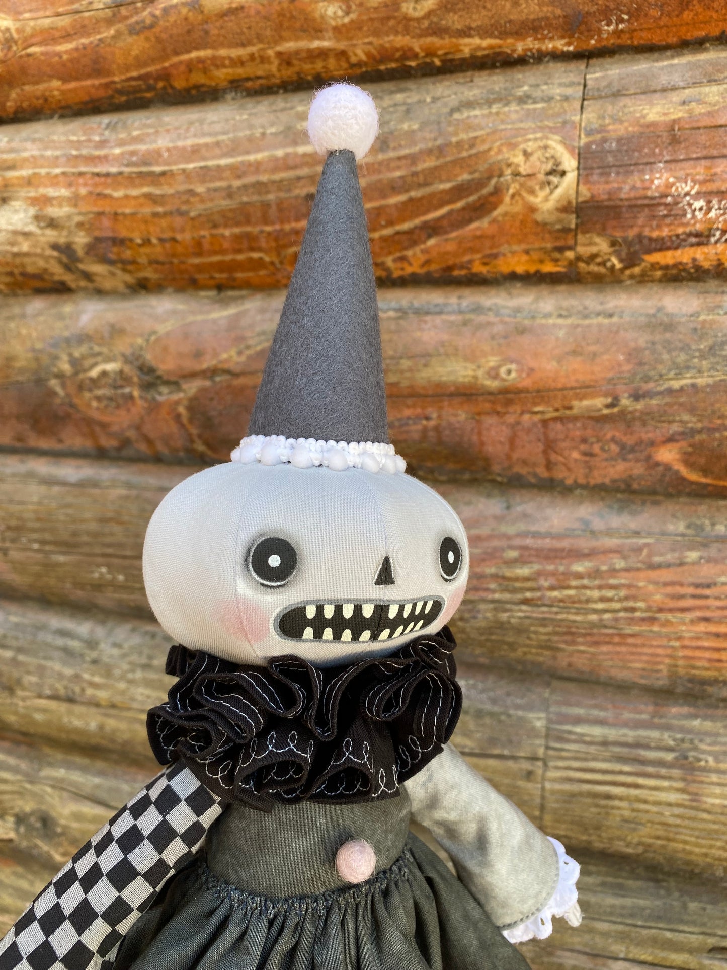 Handmade Pumpkin Clown Doll