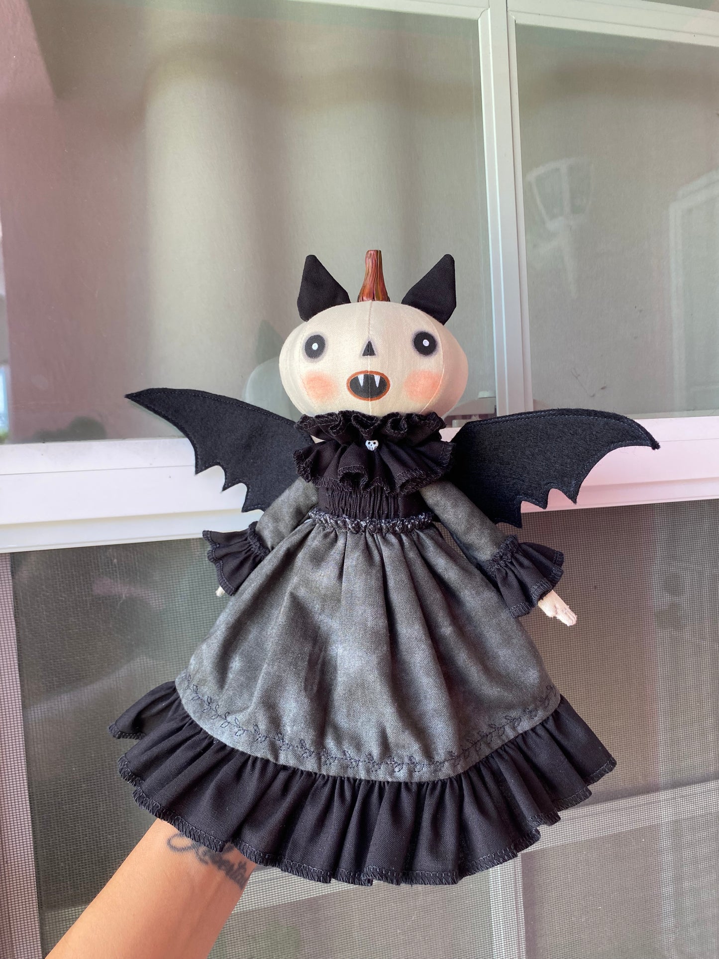 Handmade Pumpkin Bat Doll