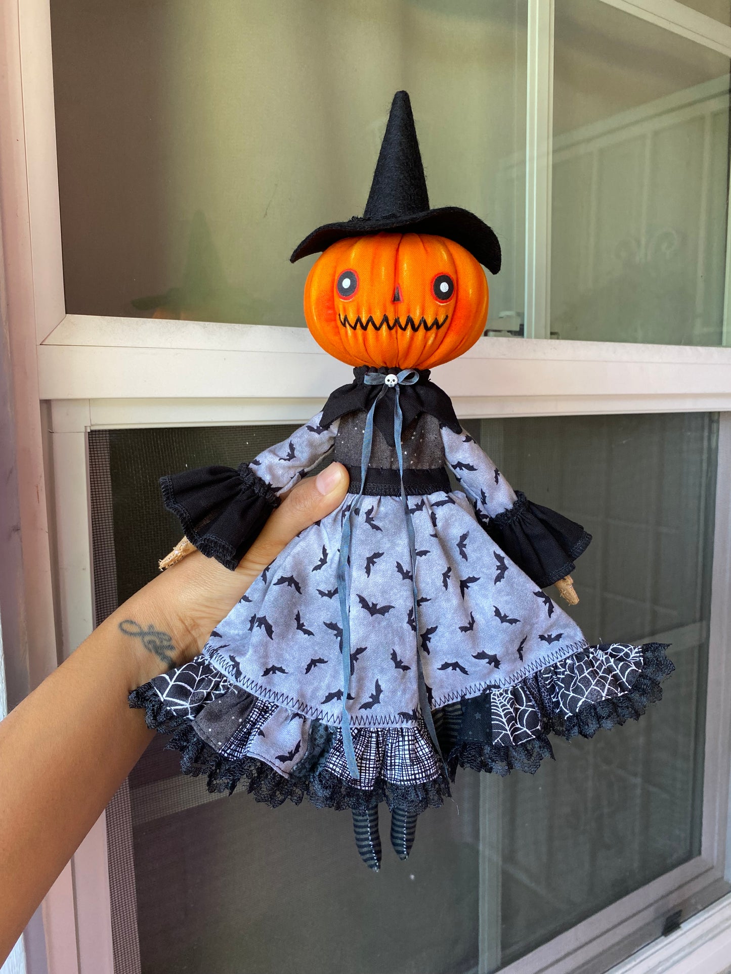 Handmade Pumpkin Witch Doll