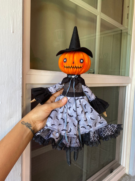 Handmade Pumpkin Witch Doll