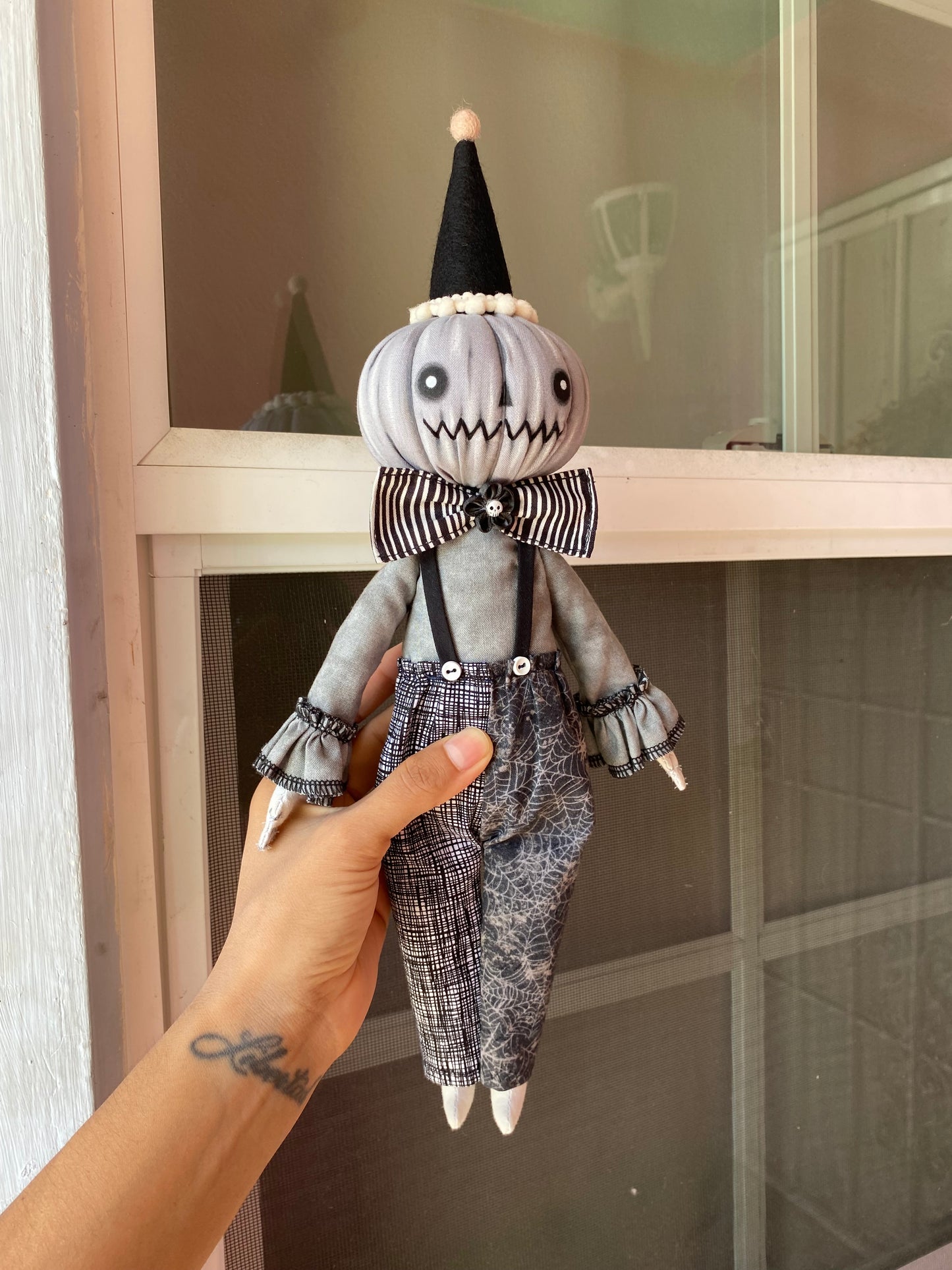 Handmade Pumpkin Clown Doll