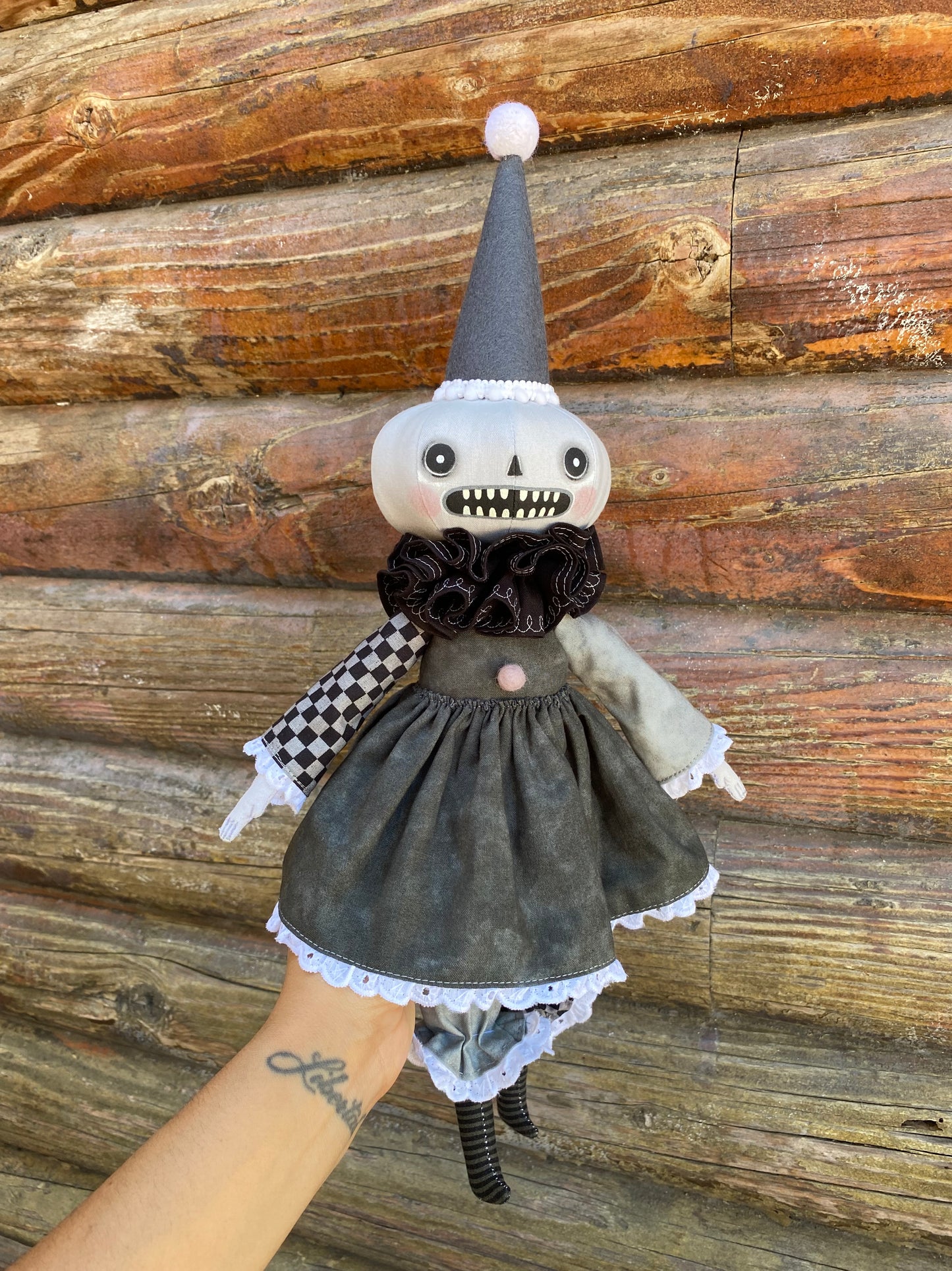 Handmade Pumpkin Clown Doll