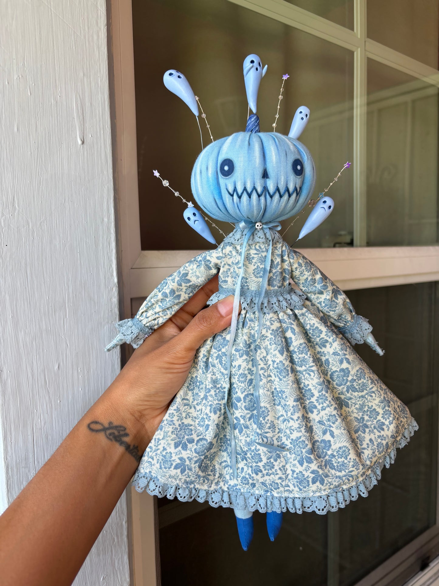 Handmade Pumpkin Blue Ghost Doll