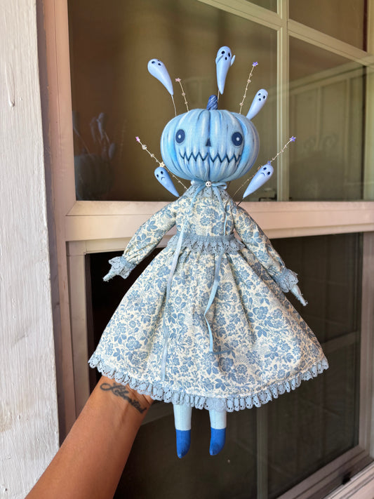 Handmade Pumpkin Blue Ghost Doll