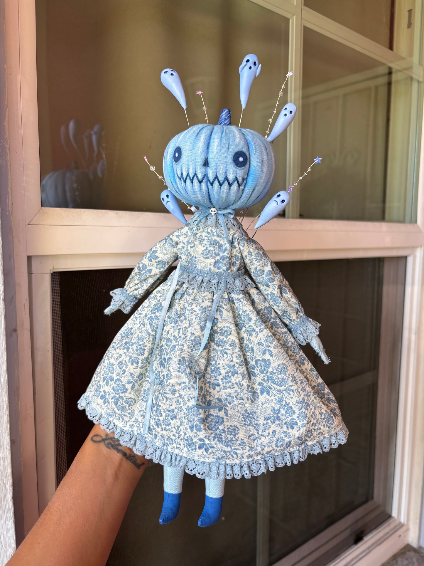 Handmade Pumpkin Blue Ghost Doll